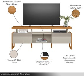 Conjunto Painel Extensível Rack Tremonti/Elora TV até 70 Polegadas Nature/Off White G77 - Gran Belo