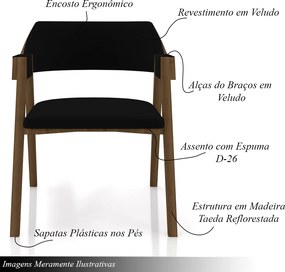 Cadeira Sala de Jantar e Jogos Carteados Madeira Maciça Poker Veludo Preto/Nogueira G42 - Gran Belo