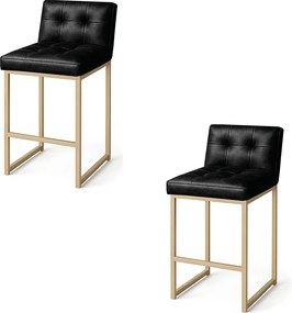 Banqueta Cozinha Alta com Encosto Industrial Kit 2 Champanhe Lirina PU C05 - D'Rossi - Preto