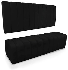 Kit Calçadeira e Painel Olivia King 195 cm Veludo - D'Rossi - Preto