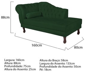Recamier Diana 160cm Lado Direito Suede Verde - ADJ Decor