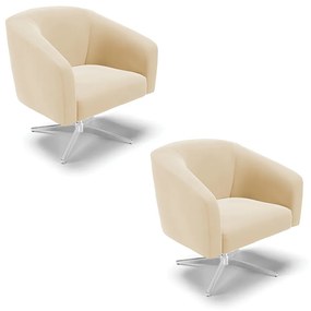 Poltrona Decorativa Giratória Cromada Kit 2 Stella Suede D03 - D'Rossi - Bege