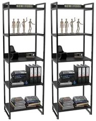 Kit 2 Estantes Livreiro Prisma Estilo Industrial 60cm 5 Prateleiras C0