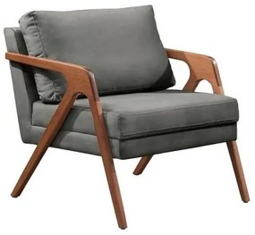 Poltrona Decorativa Mona Luxo Madeira Maciça Linho Cinza