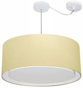 Lustre Pendente Cilíndrico Com Desvio Md-4311 Cúpula em Tecido 60x30cm Algodão Crú - Bivolt
