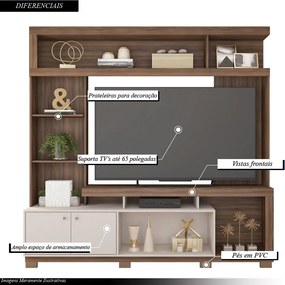 Home Estante Rio 210cm TV até 65 com Prateleiras MDP/HDF Nogueira/OffWhite G11 - Gran Belo