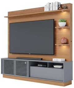 Estante Home Sala de Estar 200cm Navagio Led Freijó/Cinza G73 - Gran Belo