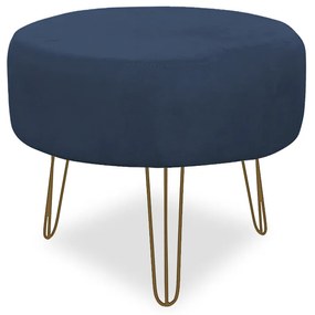 Puff Chloe Pés Hairpin Legs Dourado Suede Azul Marinho