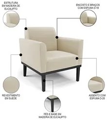 Poltrona Decorativa Base Madeira Preto Maressa Suede Bege - Ibiza