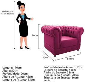 Kit Poltrona e Namoradeira Chesterfield Ana Suede Pink - ADJ Decor