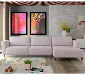Sofá 310cm com Chaise Direita Franz Suede Rosê - Gran Belo