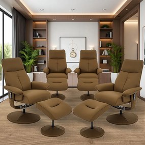 Kit 4 Poltronas do Papai Reclinável Elétrica Com Apoio de Pés Giratória e Massagem Nebraska PU Caramelo G56 - Rivatti