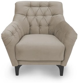 Poltrona Decorativa Roma Botonê Pés Madeira Veludo Bege - Sheep Estofados - Bege