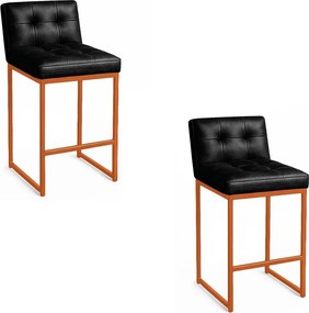 Banqueta Cozinha Alta com Encosto Industrial Kit 2 Bronze Lirina PU C05 - D'Rossi - Preto