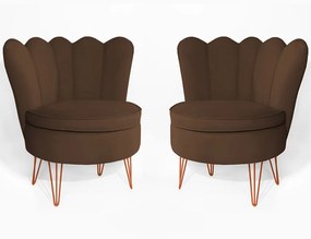 Conjunto 2 Poltrona Dália Pés Hairpin Legs Bronze Veludo Marrom