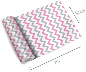 Papel de Parede Chevron Rosa Cinza e Branco 0.52m x 3.00m