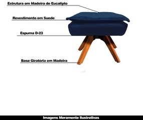 Kit 2 Puff's Decorativos Base Giratória em Madeira Charger Suede Azul Marinho G19 - Gran Belo