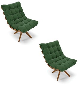 Kit 02 Poltronas Giratória Costela Suede Base Madeira MA30 - D'Rossi - Verde