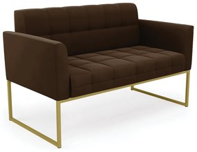Sofá Namoradeira Elisa Suede Base Metálica Industrial Dourado - D'Rossi - Marrom