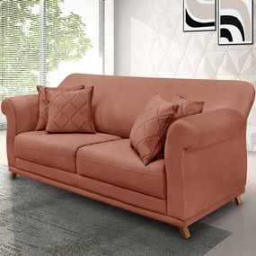 Sofá 2 Lugares Pé de Madeira Julieta 180 cm Veludo S04 - D'Rossi - Cobre
