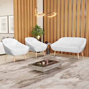 Kit 01 Namoradeira 02 Lugares e 02 Poltronas Giovana Corano Pés Palito Natural - D'Rossi - Branco