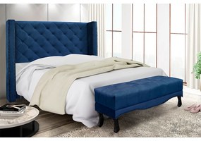 Cabeceira Cama Box Casal 140cm e Recamier Vicenza Suede S04 - D'Rossi - Azul Marinho