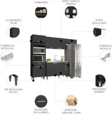 Armário de Cozinha CP04 Com Pia 120cm Pérola Z34 Preto      - Mpozenat