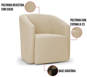 Poltrona Decorativa Base Giratória Kit 2 Stella Max Suede D03 - D'Rossi - Bege