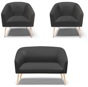 Namoradeira e 2 Poltronas Pé Palito Natural Stella Sintético D03 - D'Rossi - Preto