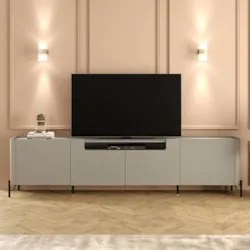 Rack TV 75 Pol 220cm 4 Portas Lisas Blen Grigio/Preto I06 - Mpozenato