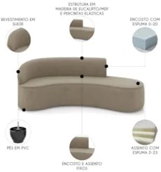 Sofá 4 Lugares 220cm Wendi e Poltrona Steve Suede Marrom Rt I01  - Mpo