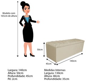 Calçadeira Estofada Liverpool 140 cm Casal Linho Bege - ADJ Decor