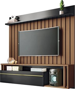 Painel Suspenso Decorativo Self Ripado para TV até 55 Polegadas Castanho/Preto G26 - HB Móveis
