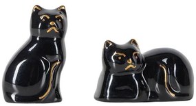 Casal de Gatos Pretos com Detalhe Dourado