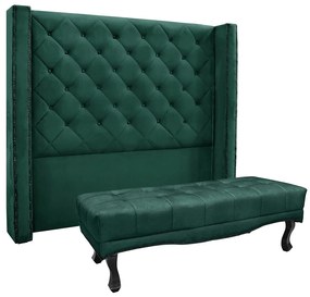Cabeceira Cama Box Casal 140cm e Recamier Vicenza Veludo S04 - D'Rossi - Verde