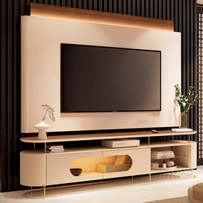 Conjunto Painel Majestade c/LED Bancada Greta TV até 85 Polegadas Off White/Castanho G26 - Gran Belo