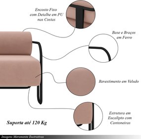 Poltrona Decorativa Sala de Estar Polatsk Base Industrial de Ferro Veludo Rosê G33 - Gran Belo