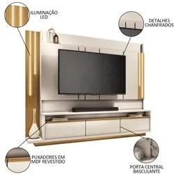 Estante Painel para TV 75 Pol. Monzane H01 Off White/Cinamomo - Mpozen