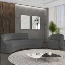 Sofá 4 Lugares 220cm Wendi e Poltrona Steve Boucle Grafite I01 - Mpoz