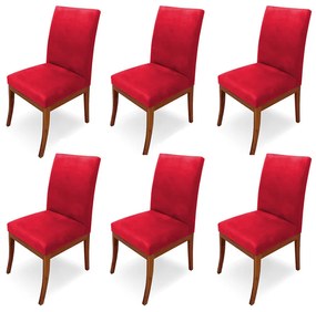 Conjunto 6 Cadeiras Raquel para Sala de Jantar Base de Eucalipto Suede Vermelho