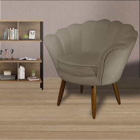 Kit 2 Poltronas Decorativas Pétala Pés Palito Suede Capuccino - Sheep Estofados