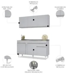 Armário Cozinha e Balcão Com Pia 150cm Dakota Cinza Claro   - Lumil