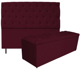 Kit Cabeceira e Calçadeira Liverpool 160 cm Queen Size Suede Bordô - ADJ Decor