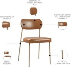 Cadeira Jantar Estofada Pé Metal Rosê Kit 4 Lavy Sintético Amarula S08