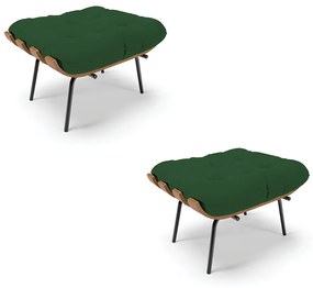 Kit 02 Puffs Costela Veludo Base Metálica Preto M11 - D'Rossi - Verde