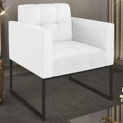 Poltrona Decorativa Base Industrial Preto Ana Sintético Branco - Ibiza