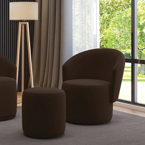 Poltrona e Puff Redondo Orgânico para Sala Malu Suede M11 - D'Rossi - Marrom