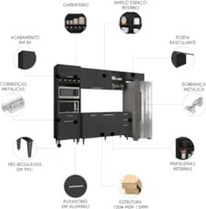 Armário de Cozinha CP04 Para Pia 150cm Pérola Z34 Preto     - Mpozenat