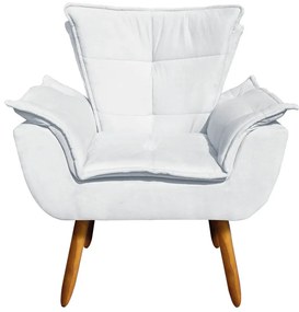 02 Poltronas e 01 Puff Pé Palito de Madeira Opala Suede D03 - D'Rossi - Cinza
