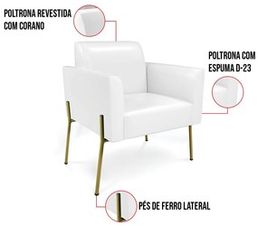 Poltrona Pé de Ferro Dourado para Sala Marisa Corano D03 - D'Rossi - Branco